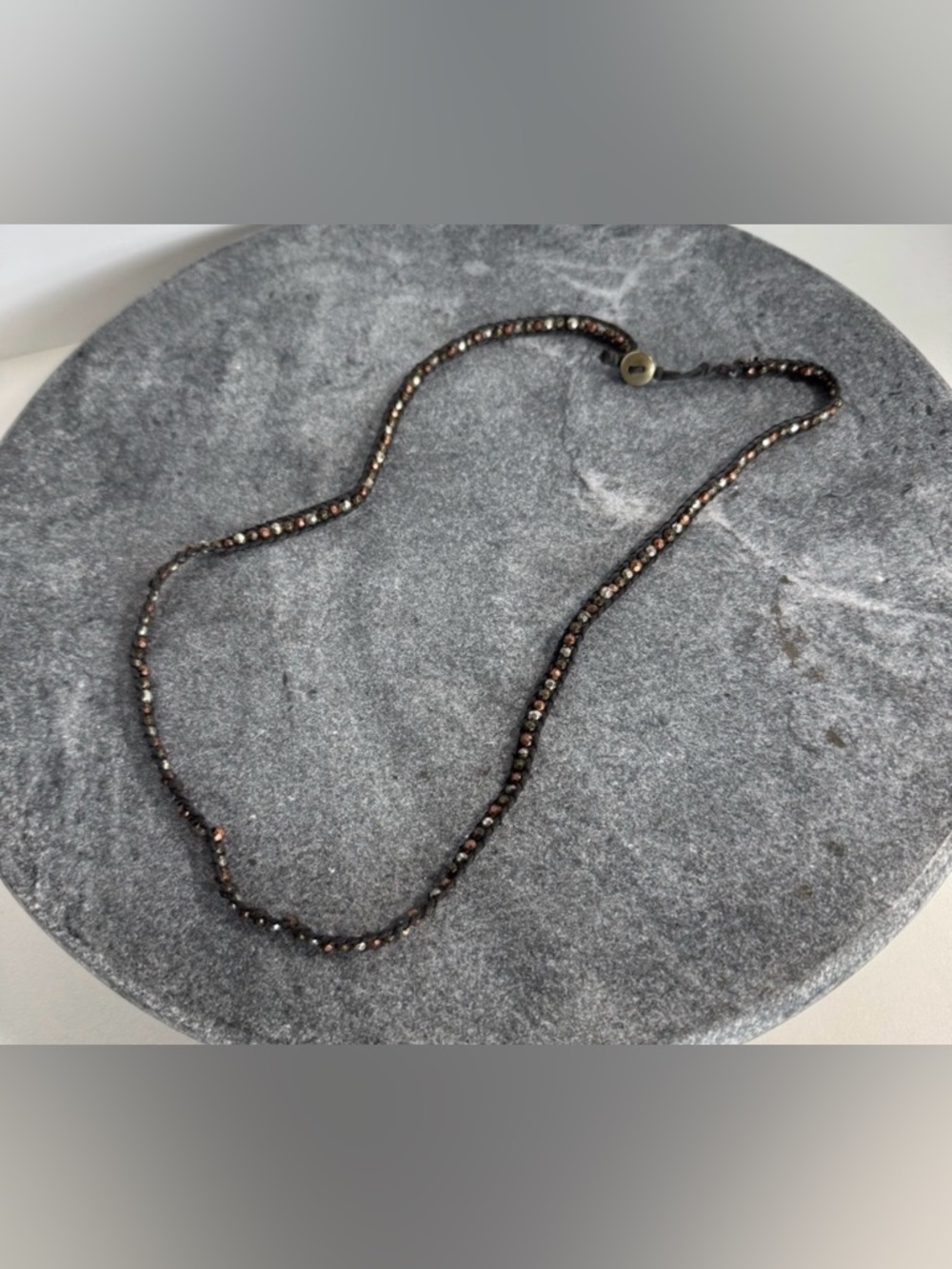 Beaded Long Necklace Muted Colors Button Closure